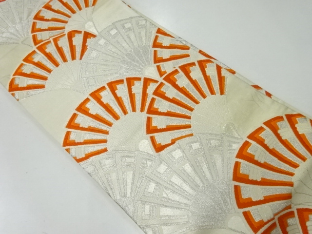 アンティーク　檜扇青海波模様織出し袋帯（材料）